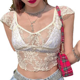Transparent Square Collar Mesh Crop Tops